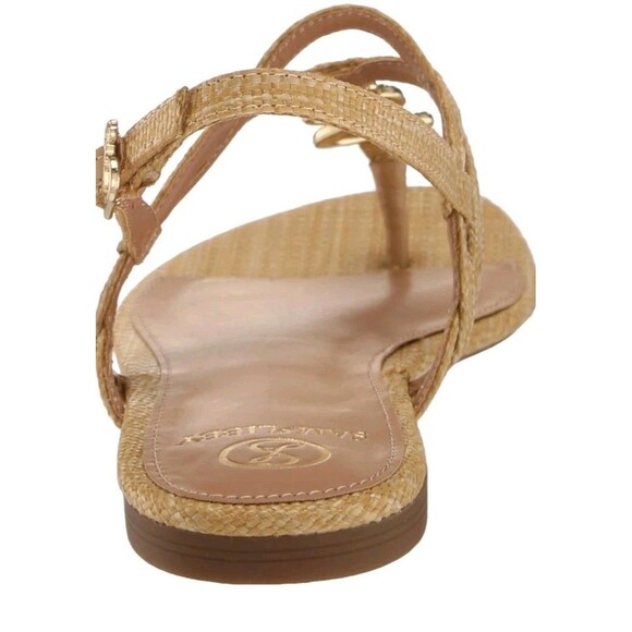 Sam & Libby Womens 7 M Thong Logo Sandals Adjustable T Strap Flats Tan Gold - Picture 4 of 7